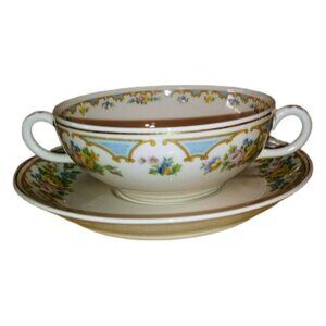 Syracuse Ensley Blue Flat Cream Soup Bowl & Saucer Set Ceramic